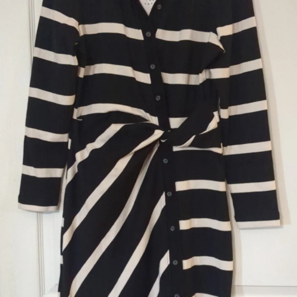 Tanya Taylor Black and Cream Striped Long Sleeve Dress - Picture 3 of 6